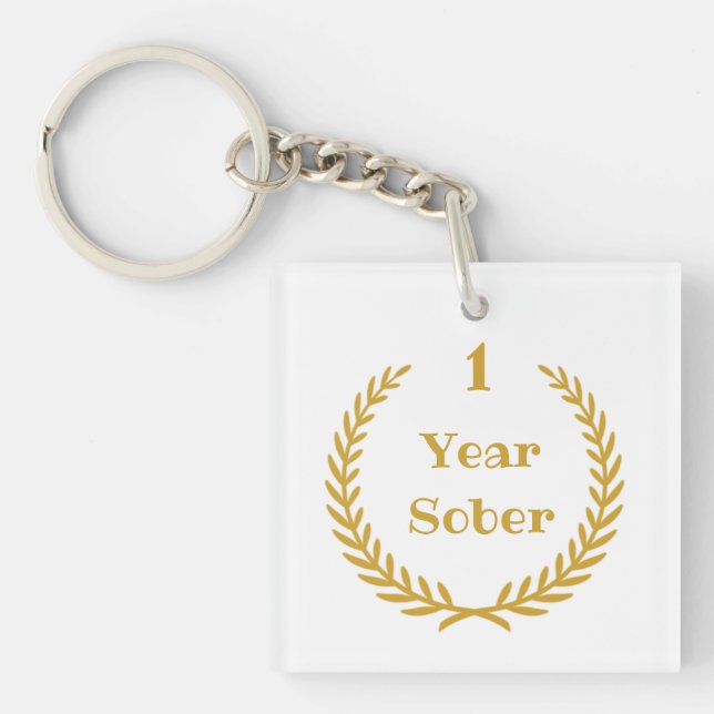 1 Year Sober Keychain for Addiction Recovery (Front)