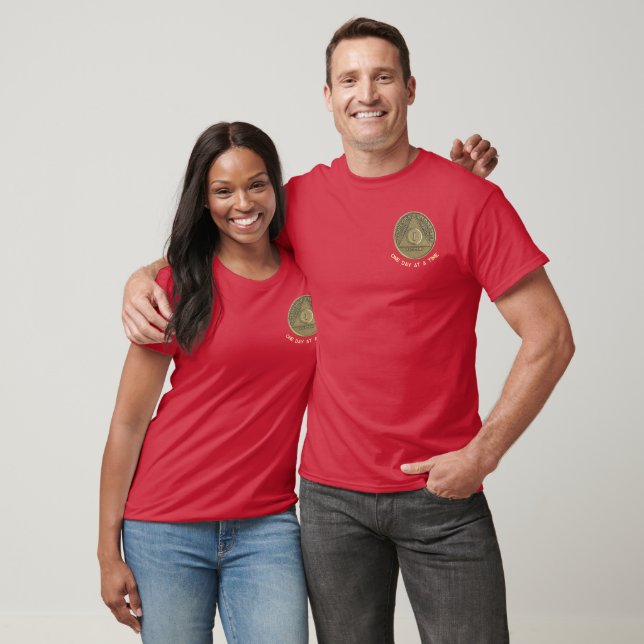 1 Year Sober Recovery Coin Logo with CUSTOM TEXT T-Shirt (Unisex)