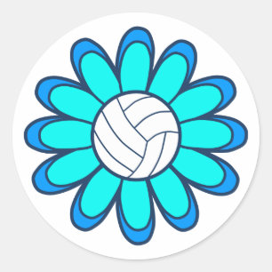 1Aqua Volleyball Girl Classic Round Sticker