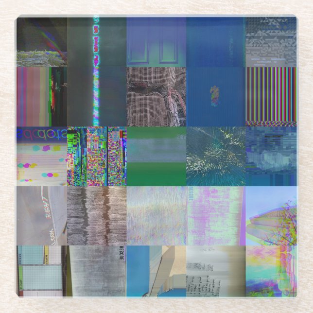 1C9984DA Glitch Art Digital Distortion Vaporwave Glass Coaster (Front)