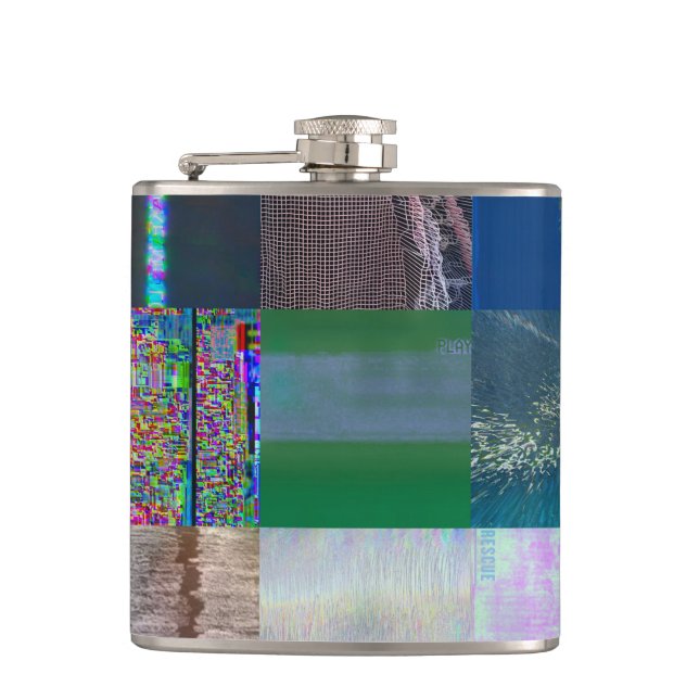 1C9984DA Glitch Art Digital Distortion Vaporwave Hip Flask (Front)