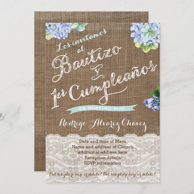 1er cumple y Bautizo, invitaciones niño Invitation (Front/Back)