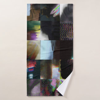 1FB1F9F4 Cyberpunk Glitch Art Mosaic Abstract Bath Towel