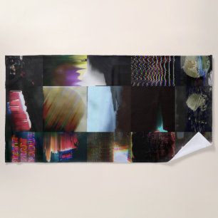 1FB1F9F4 Cyberpunk Glitch Art Mosaic Abstract Beach Towel