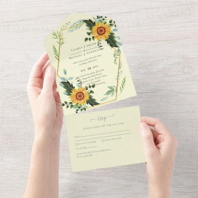 1in3 Sunflowers Greenery Wedding RSVP Invites (Tearaway)