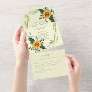 1in3 Sunflowers Greenery Wedding RSVP Invites