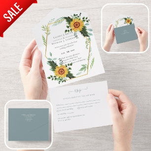 1in3 Sunflowers Greenery Wedding RSVP Invites