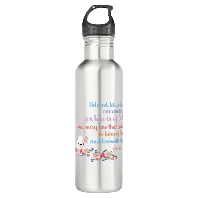 1John4:7 Bible Verse 710 Ml Water Bottle (Front)
