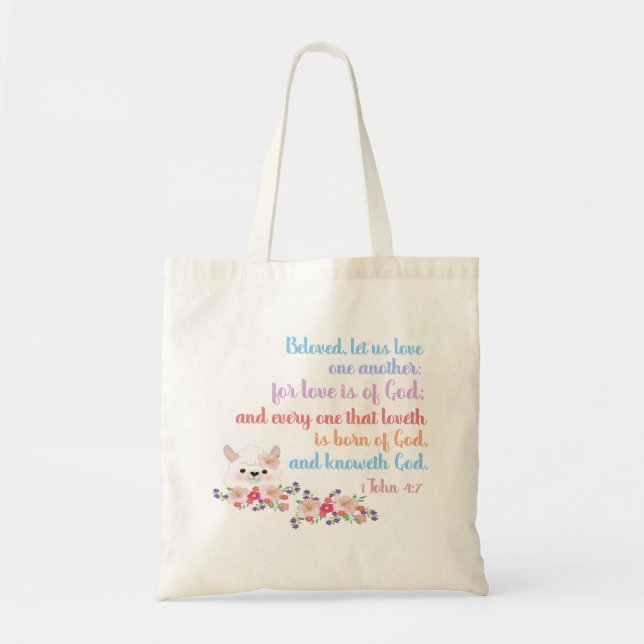 1John4:7 Bible Verse Tote Bag (Front)