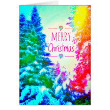 1RAINBOW MERRY CHRISTMAS TREES CARD
