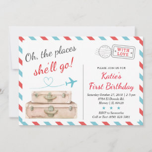 1st 2nd 3rd Aeroplane Travel Birthday Party Girl Invitation