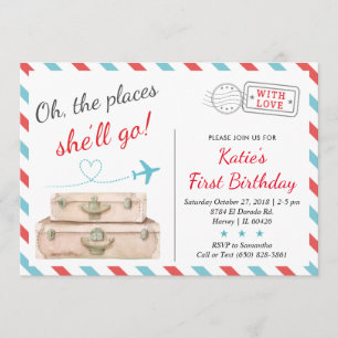 1st 2nd 3rd Aeroplane Travel Birthday Party Girl Invitation