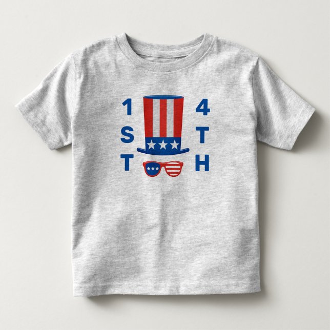 1ST 4th of July Red White Blue Flag Top Hat Shirt (Front)
