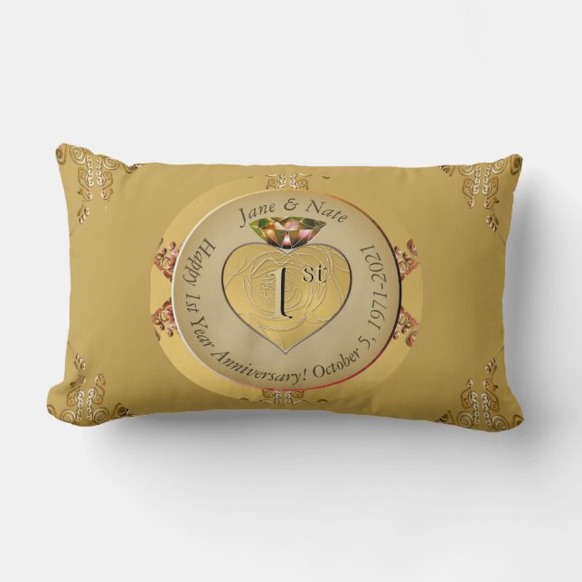 1st/50th Wedding Anniversary Golden Lumbar Cushion (Front)