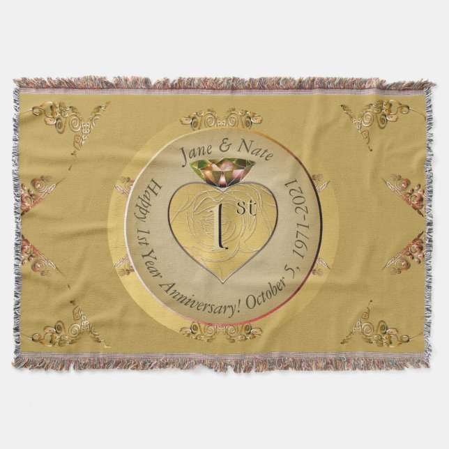1st/50th Wedding Anniversary Golden Throw Blanket (Front)