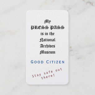 1st Amendment  - Press Pass - Stay safe out there! Business Card