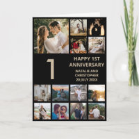 1st Anniversary 13 Photo Collage Black and Gold