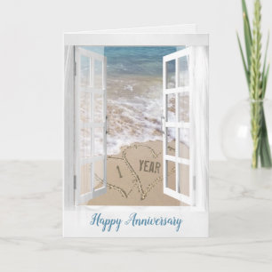 1st Anniversary Beach Hearts Card