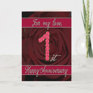 1st anniversary card with roses and leaves