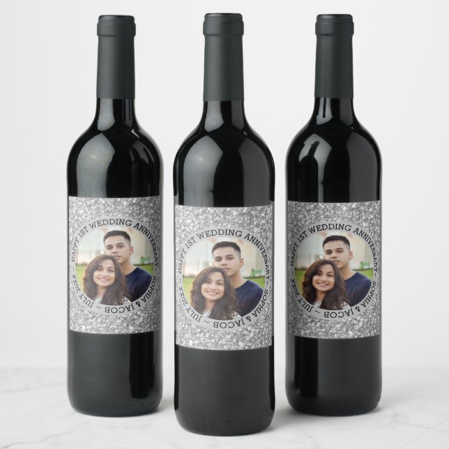 1st Anniversary Custom Photo Wine Label (Bottles)