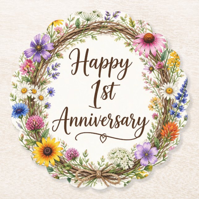 1st Anniversary Floral Paper Coaster (Front)