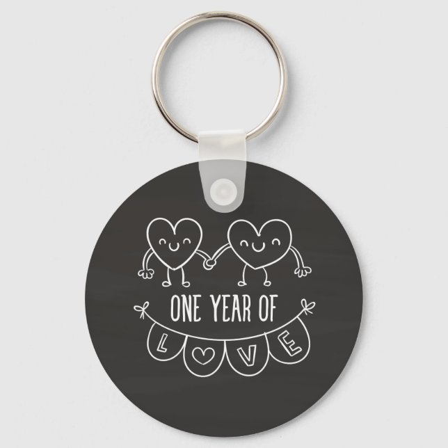 1st Anniversary Gift Chalk Hearts Button Keychain (Front)