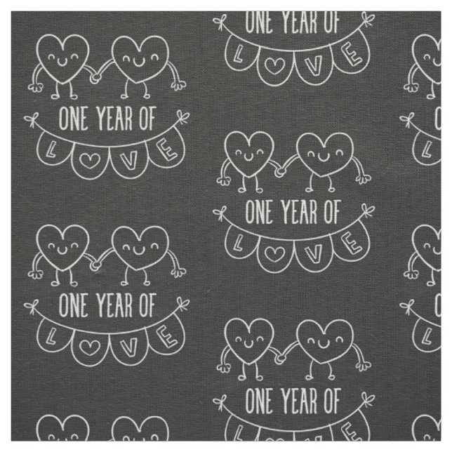1st Anniversary Gift Chalk Hearts Fabric (Swatch)