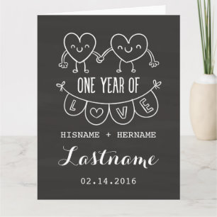 1st Anniversary Gift Chalk Hearts Greeting Card