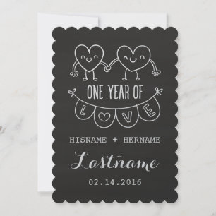 1st Anniversary Gift Chalk Hearts V2 Invitations