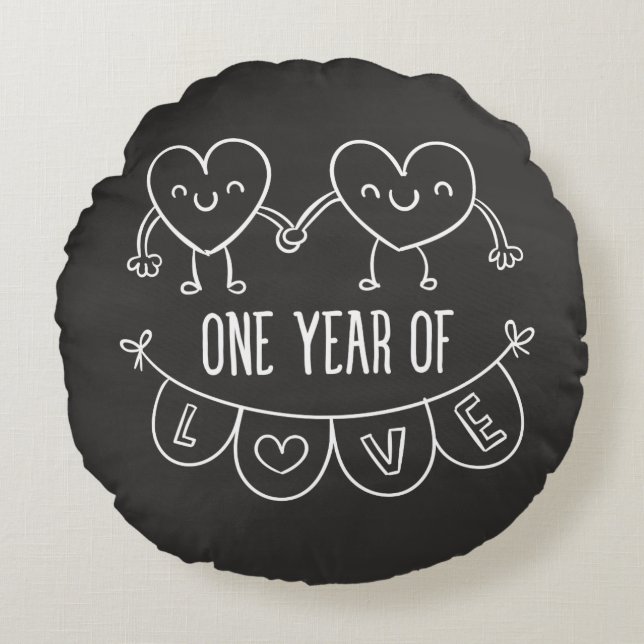 1st Anniversary Gift Chalkboard Round Throw Pillow (Front)