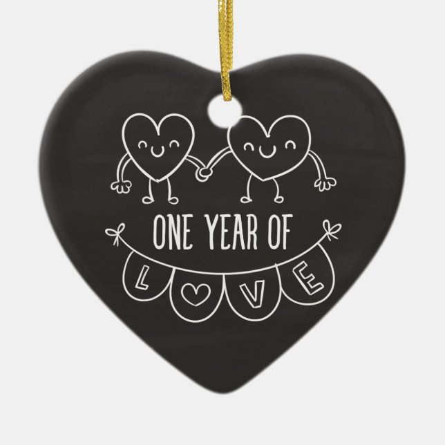 1st Anniversary Gift for Her Chalk  Heart Ornament (Front)