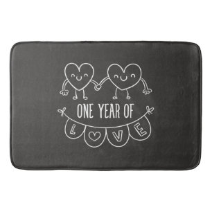 1st Anniversary Gift for Her Chalk Hearts Bath Mat