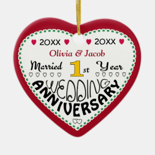 1st Anniversary Gift Heart Shaped Christmas Ceramic Tree Decoration