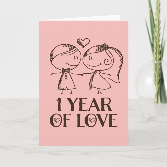 1st Anniversary Hand Drawn Couple Greeting Card (Front)