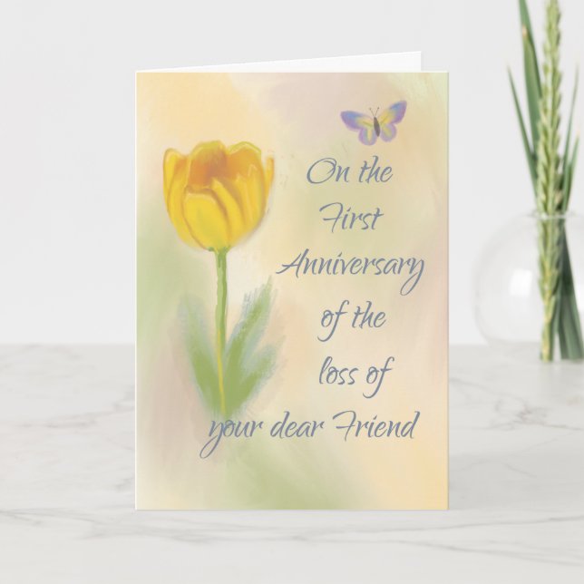 1st Anniversary Loss of Friend Watercolor Flower Card (Front)