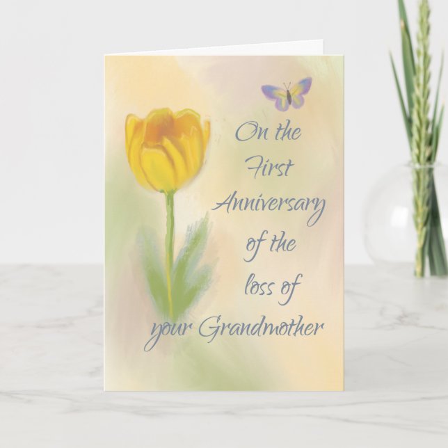 1st Anniversary Loss of Grandma Watercolor Flower Card (Front)