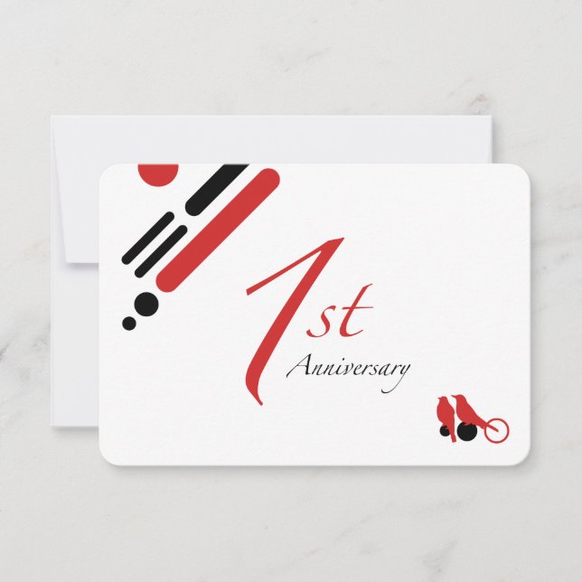 1st Anniversary (mod birds) Invitation (Front)