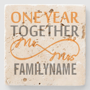 1st Anniversary Mr. & Mrs Infinity Personalised Stone Coaster