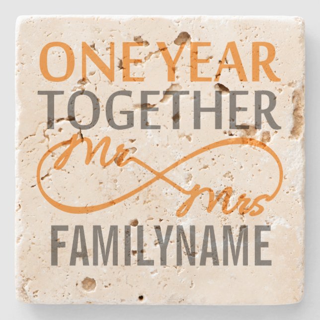 1st Anniversary Mr. & Mrs Infinity Personalised Stone Coaster (Front)