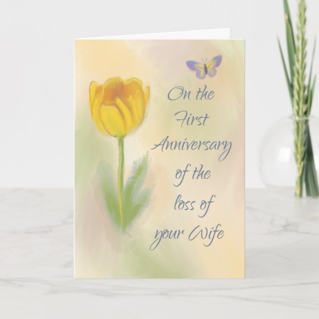 1st Anniversary of Loss of Wife Watercolor Flower Card (Front)
