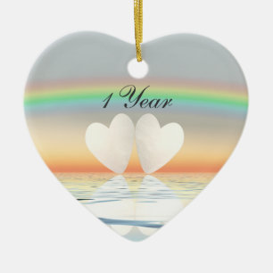 1st Anniversary Paper Hearts Ceramic Tree Decoration