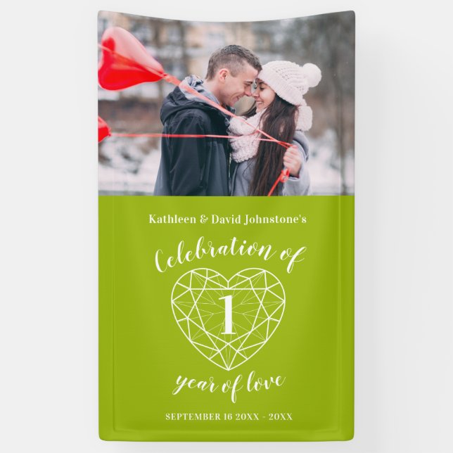 1st anniversary peridot heart personalised photo banner (Vertical)
