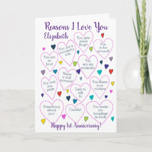 1st Anniversary Reasons I Love You Personalised Card