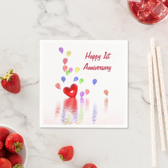 1st Anniversary Red Heart and Balloons Napkin (Insitu)