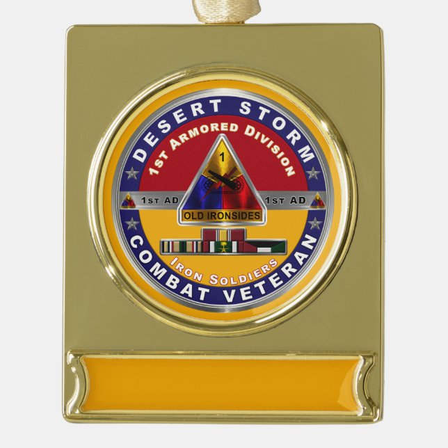 1st Armoured Division Desert Storm Veteran  Gold Plated Banner Ornament (Front)