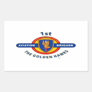 1ST AVIATION BRIGADE VIETNAM "GOLDEN HAWKS" RECTANGULAR STICKER