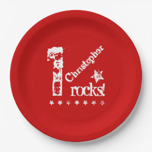 1st BABY Birthday Diagonal Design Grunge Stars Z01 Paper Plate