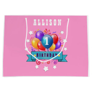 1st BABY Birthday Festive Colourful Balloons Large Gift Bag