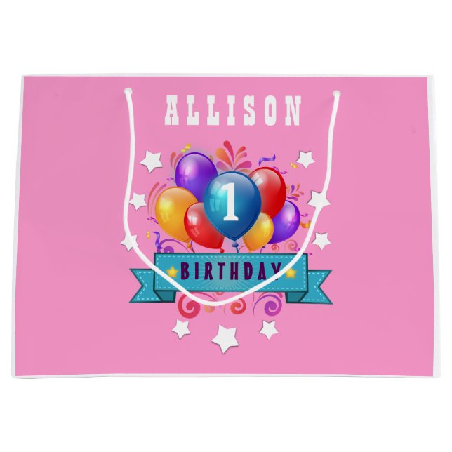 1st BABY Birthday Festive Colourful Balloons Large Gift Bag (Front)