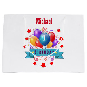 1st BABY Birthday Festive Colourful Balloons V10IZ Large Gift Bag